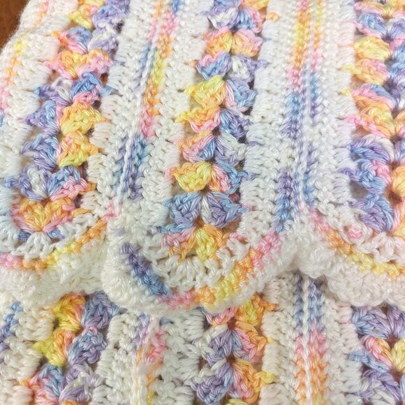 Handmade Crochet Baby Blanket Throw Pastel Sparkle Purple Yellow White Pink - Picture 6 of 10